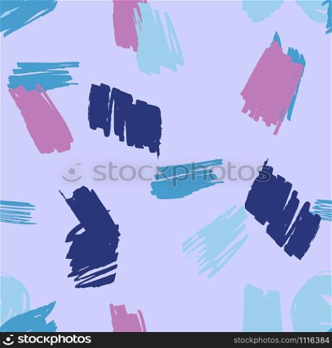Colorful modern seamless pattern with pink, teal, blue brush strokes on lilac background. Design for wrapping paper, wallpaper, fabric print, backdrop. Vector illustration.. Colorful modern seamless pattern with pink, teal, blue brush strokes on lilac background.