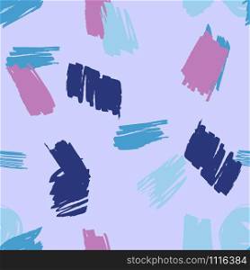 Colorful modern seamless pattern with pink, teal, blue brush strokes on lilac background. Design for wrapping paper, wallpaper, fabric print, backdrop. Vector illustration.. Colorful modern seamless pattern with pink, teal, blue brush strokes on lilac background.