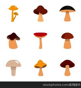 Colorful mushroom icon set. Flat set of 9 colorful mushroom vector icons for web isolated on white background. Colorful mushroom icon set, flat style