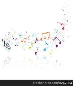 Colorful music notes background isolated on white