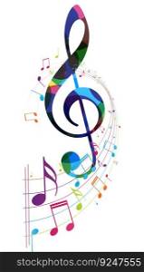 Colorful music notes background isolated on white