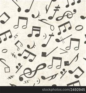 Colorful music seamless pattern chaotically placed notes and treble clef on light gray background with a barely visible lines vector illustration. Colorful Music Pattern
