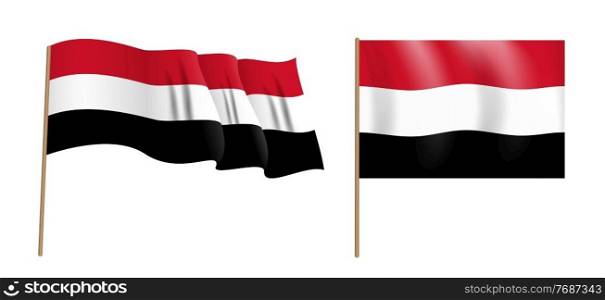 colorful naturalistic waving flag of the Republic of Yemen. Vector Illustration. EPS10. colorful naturalistic waving flag of the Republic of Yemen. Vector Illustration