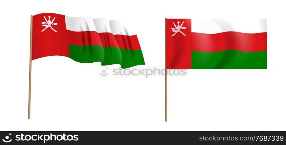 colorful naturalistic waving flag of the Sultanate of Oman. Vector Illustration. EPS10. colorful naturalistic waving flag of the Sultanate of Oman. Vector Illustration