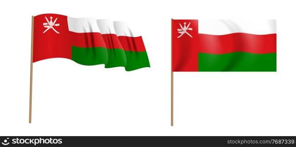colorful naturalistic waving flag of the Sultanate of Oman. Vector Illustration. EPS10. colorful naturalistic waving flag of the Sultanate of Oman. Vector Illustration