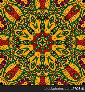 Colorful ornamental decorative background in yellow and green colors. Vector illustration. Colorful ornamental decorative background