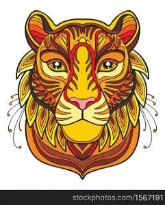Colorful ornamental fantasy tiger. Vector decorative abstract vector illustration isolated on white background. Stock illustration for adult coloring, design, T Shirtm print, decoration and tattoo.. Tiger colorful vector