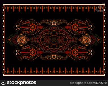 Colorful ornamental vector design for rug, carpet, tapis. Persian rug, towel, textile. Geometric floral backdrop. Arabian ornament with decorative elements. Vector ornamental template