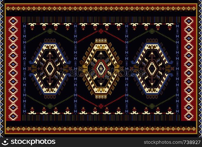 Colorful ornamental vector design for rug, carpet, tapis. Persian, Turkey rug, textile. Geometric floral backdrop. Abstract ornament with decorative elements. Abstract geometric carpet template