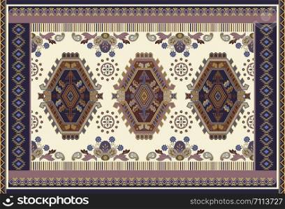 Colorful ornamental vector design for rug, carpet, tapis, yoga mat, scarf. Persian rug, towel, textile. Geometric floral backdrop. Arabian ornament with decorative elements. Vector carpet template