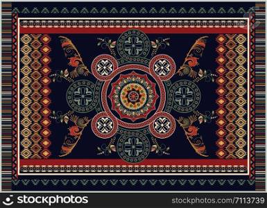 Colorful ornamental vector design for rug, carpet, tapis, yoga mat, scarf. Persian rug, towel, textile. Geometric floral backdrop. Arabian ornament with decorative elements. Vector carpet template