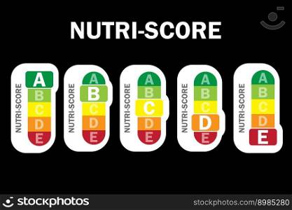 colorful packaging with nutri score. Set of different highlighted letters.Vector illustration. EPS 10.. colorful packaging with nutri score. Set of different highlighted letters.Vector illustration.
