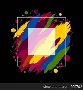 Colorful paint brush stroke with line frame on black background vector illustration