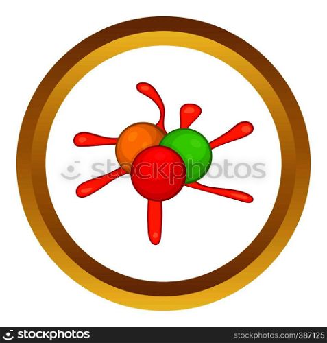 Colorful paintball blob vector icon in golden circle, cartoon style isolated on white background. Paintball blob vector icon