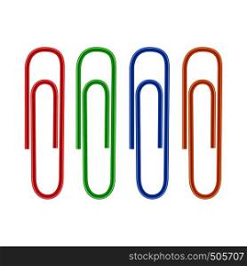 Colorful paper clips icon in realistic style on a white background. Colorful paper clips icon, realistic style