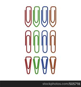 Colorful paper clips icon in realistic style on a white background. Colorful paper clips icon, realistic style
