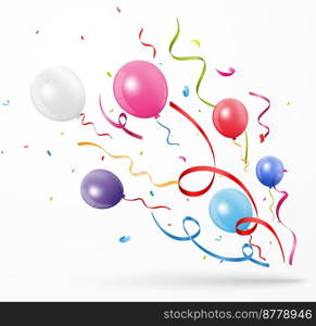Colorful party confetti with balloon on white background