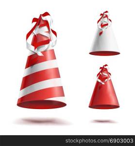 Colorful Party Hat Vector. Twisted Ribbons. Colorful Surprise Costume Isolated Illustration. Realistic Party Hat Set Vector. Celebrations Holidays Colorful Festive Caps Isolated Illustration