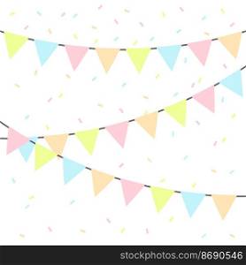 Colorful pastel flags for the design and decoration of a holiday or birthday. Vector illustration.