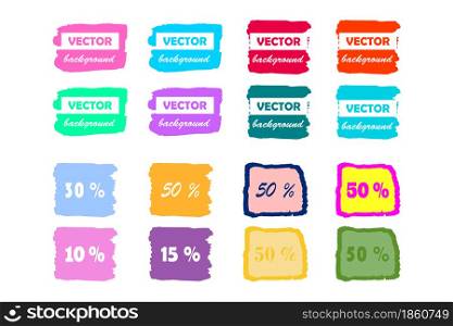 Colorful pastel neon paintbrush brushstroke paint stains isolated on white background for design business, label, banner. Abstract vector illustration set. Pink, geen, yellow, blue, purple colors