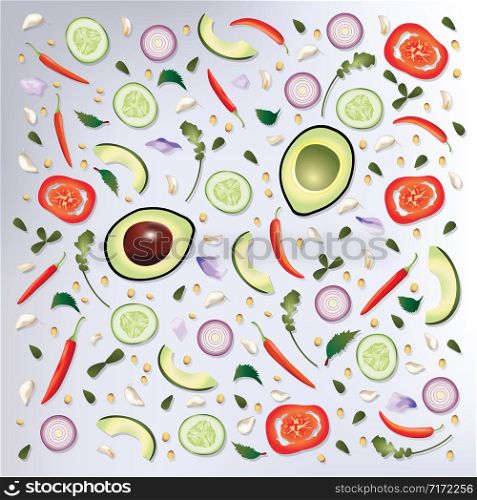 Colorful pattern Raw Food Background Vector Illustration