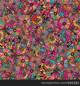 Colorful pattern with doodle flowers. Vector unique illustration.. Colorful pattern with doodle flowers. Vector unique illustration