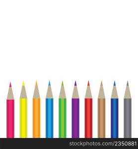 Colorful pencil set collection on white background with space for text. Vector illustration.