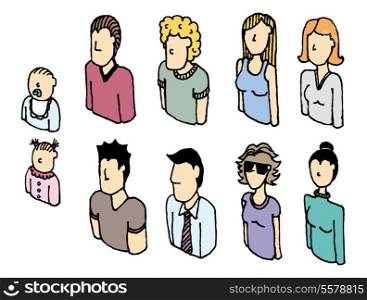 Colorful people vector icon set / Lineart avatars