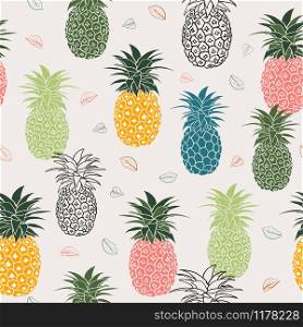 Colorful pineapple with leaves seamless pattern,for fashion,fabric,textile,print or wrapping paper,vector illustration