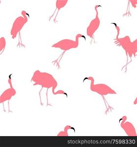 Colorful pink flamingo isolated on white background. Seamless pattern. Vector Illustration. EPS10. Colorful pink flamingo isolated on white background. Seamless pattern. Vector Illustration