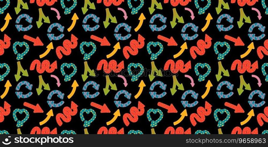 Colorful playful arrows in trendy style with vector texture. Direction indicators seamless pattern. Colorful playful arrows in trendy style with vector texture. Direction indicators seamless pattern.