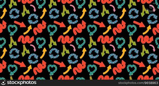Colorful playful arrows in trendy style with vector texture. Direction indicators seamless pattern. Colorful playful arrows in trendy style with vector texture. Direction indicators seamless pattern.