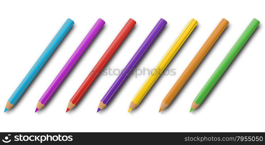 Colorful pnecils set with dropped shadows on white background