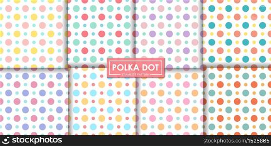 Colorful polka dot seamless pattern set, Abstract background, Decorative wallpaper.
