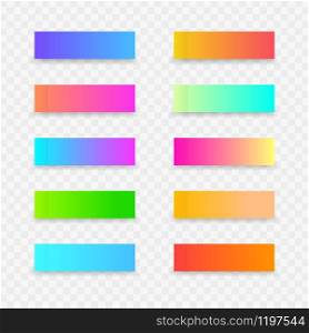 Colorful post note stickers. Sticky colourful note template with gradient on transparent background. Vector sticky paper tapes with shadow for business office or child reminder. Colorful post note stickers. Sticky note template with gradient on transparent background. Vector sticky tapes with shadow