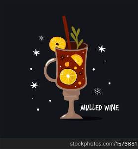 Colorful poster with mulled wine, citrus and spices. Christmas beverage, hand drawn vector illustration.. Colorful poster with mulled wine, citrus and spices.