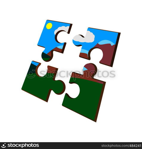 Colorful puzzle cartoon icon on a white background. Colorful puzzle cartoon icon