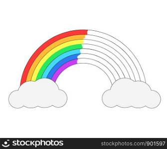 Colorful rainbow or color spectrum with clouds flat icon for apps and websites