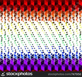 Colorful rainbow texture background of small triangle shapes. Flat design vector illustration. Can be used as background, backdrop, image montage in graphic design, book cover, flyer, brochure, advertising material, etc.