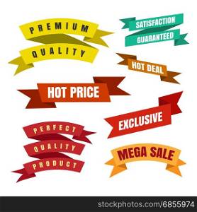 Colorful ribbon labels and stickers. Colorful ribbon labels and stickers for trade isolated on white background. Vector illustration