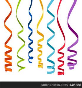 Colorful ribbons for decoration icons an white background. Serpentine vector illustration. Colorful ribbons for decoration