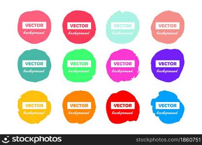 Colorful round brushstroke paint stains isolated on white background for graphic design label, banner, sticker. Abstract vector illustration set. Pastel neon pink, red, yellow, blue, purple colors