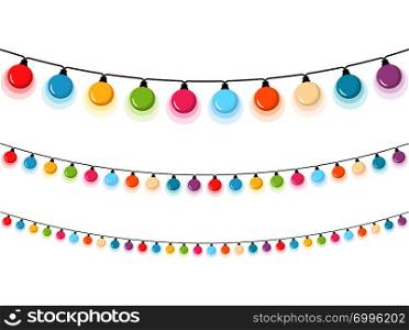 Colorful round Christmas lights, white background, vector eps10 illustration. Christmas Lights