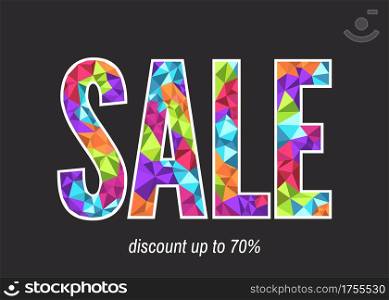 Colorful sale banner template. Modern low poly polygon geometric design. Special offer. 70% off. Vector illustration.