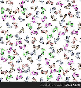 Colorful Scooters Isolated on White Background. Seamless Scooter Pattern. Seamless Scooter Pattern