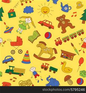 Colorful seamless pattern, childish doodles. Use for wallpaper, pattern fills, textures, fabric.
