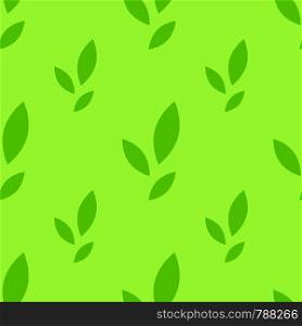 Colorful seamless pattern of cute green leaves on a light background. Simple flat vector illustration. For the design of paper wallpaper, fabric, wrapping paper, covers, web sites.