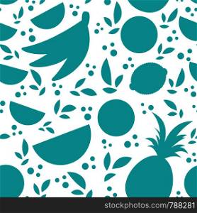 Colorful seamless pattern of silhouettes of tropical fruits on a white background. Simple flat vector illustration. For the design of paper wallpaper, fabric, wrapping paper, covers, web sites.