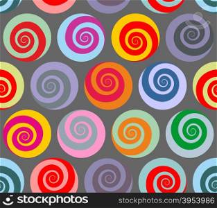 Colorful seamless pattern spiral. Retro abstract ornament of snails for fabrics&#xA;