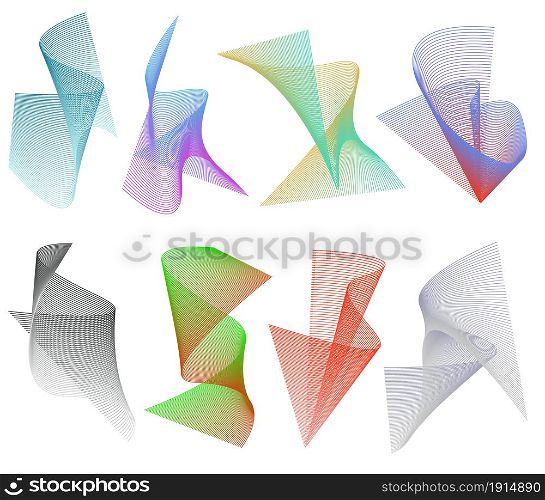 Colorful set o semitransparent abstract spiral objects,